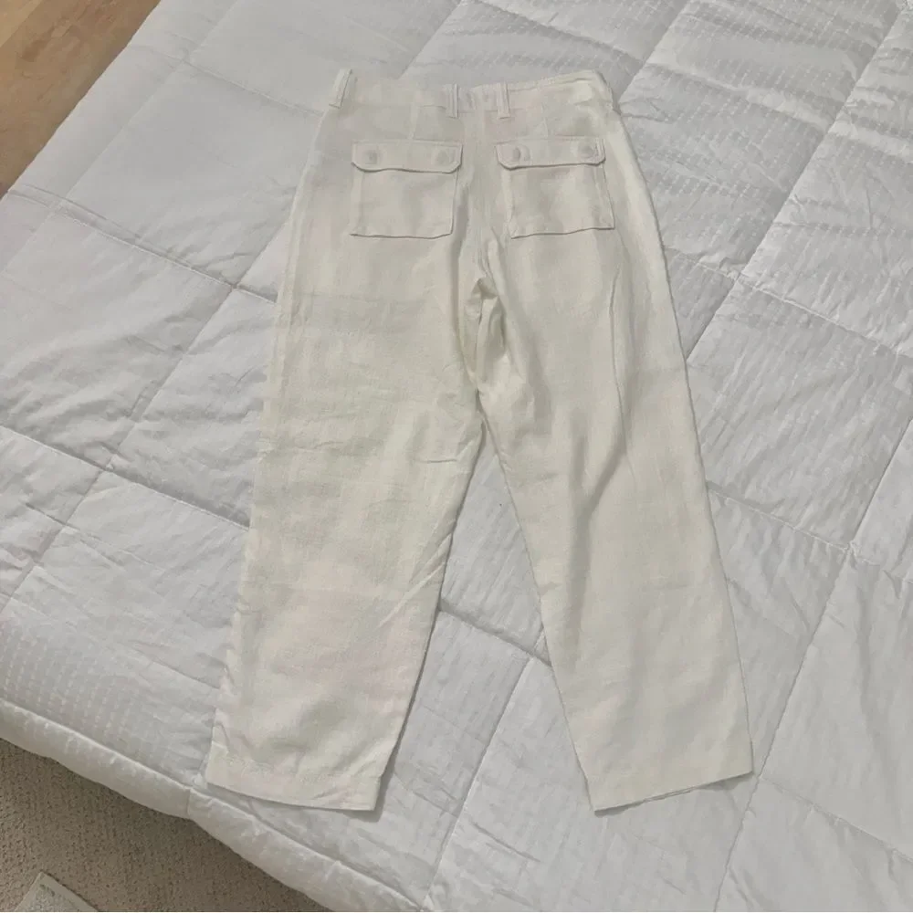 J.Crew Linen Lyocell Utility Pants 6P Ivory Tapered Pocket Front Flat Front